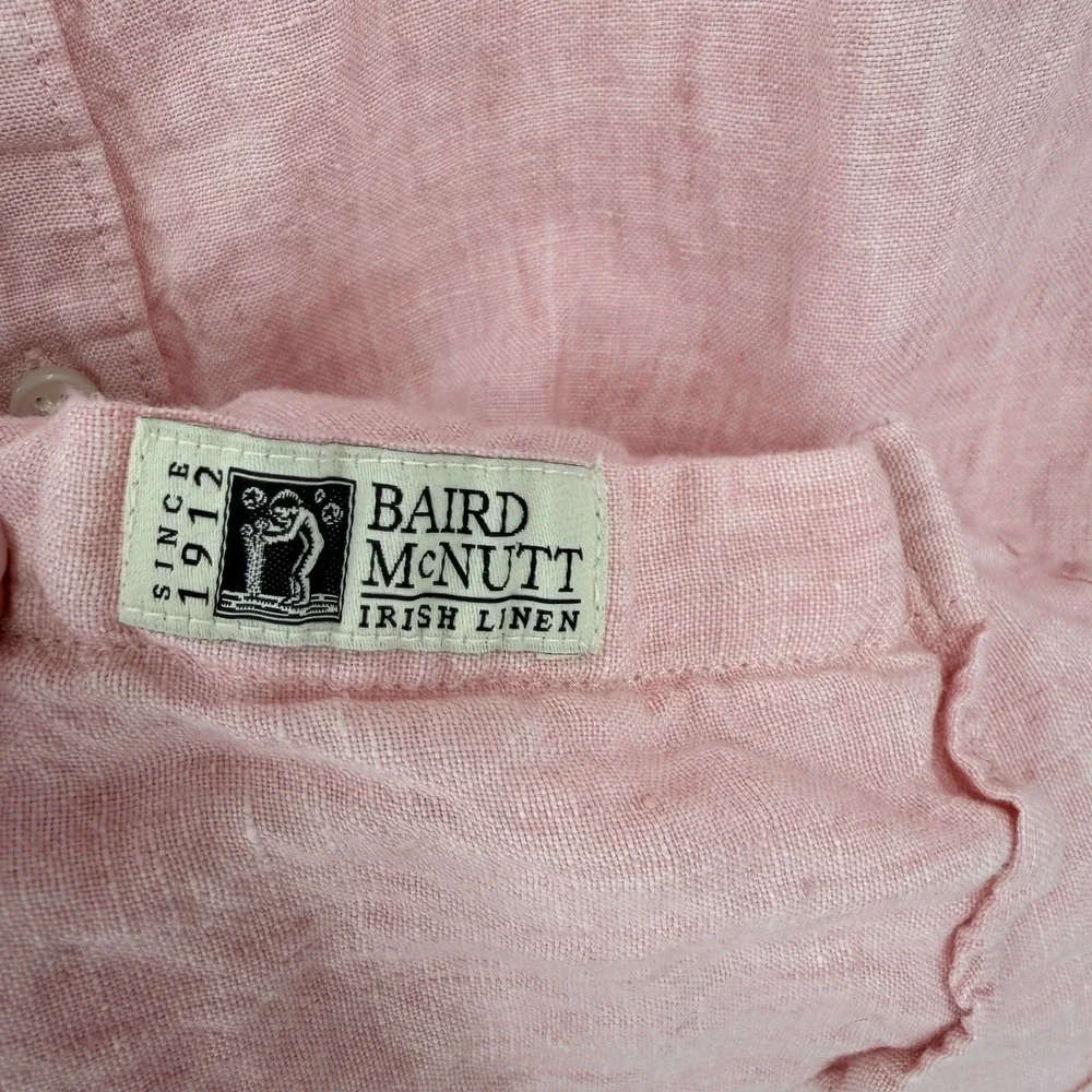J. Crew Pink Irish Linen Sz M Button Up Baird McNutt Shirt Coastal Preppy Beach